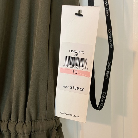 NWT Calvin Klein Sleeveless V-Neck Cinched Waist Pocketed Crop Wide Leg … - Picture 3 of 8